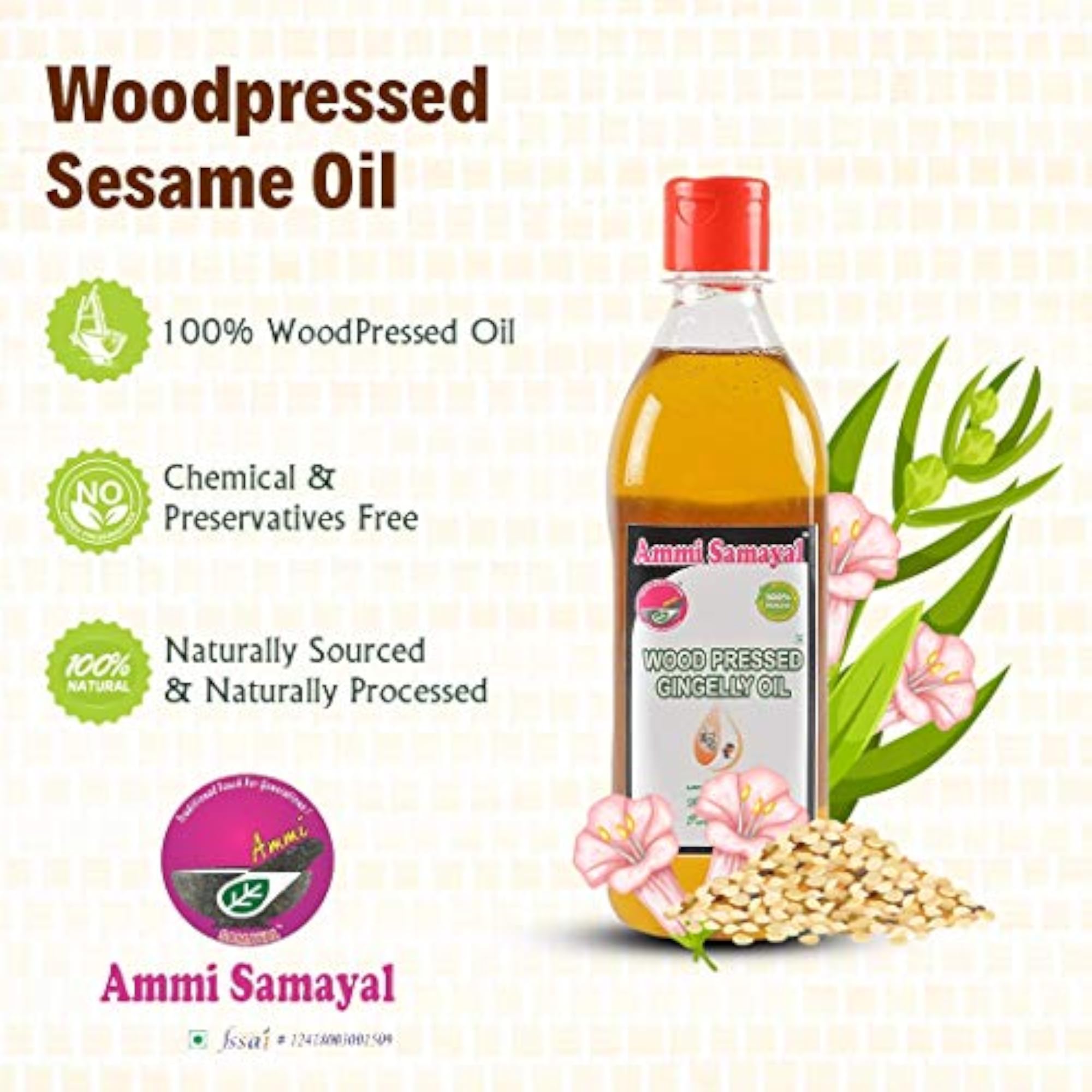 Wood Pressed Gingelly Oil 2L, Premium Organic Sesame Oil